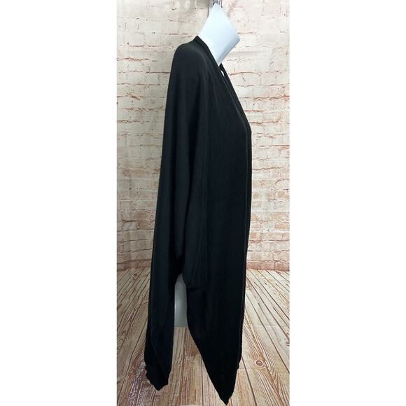 Forever 21 Black Poncho Shawl Sweater Sz Large Open Front Dolman Draped Sleeve - Picture 3 of 5